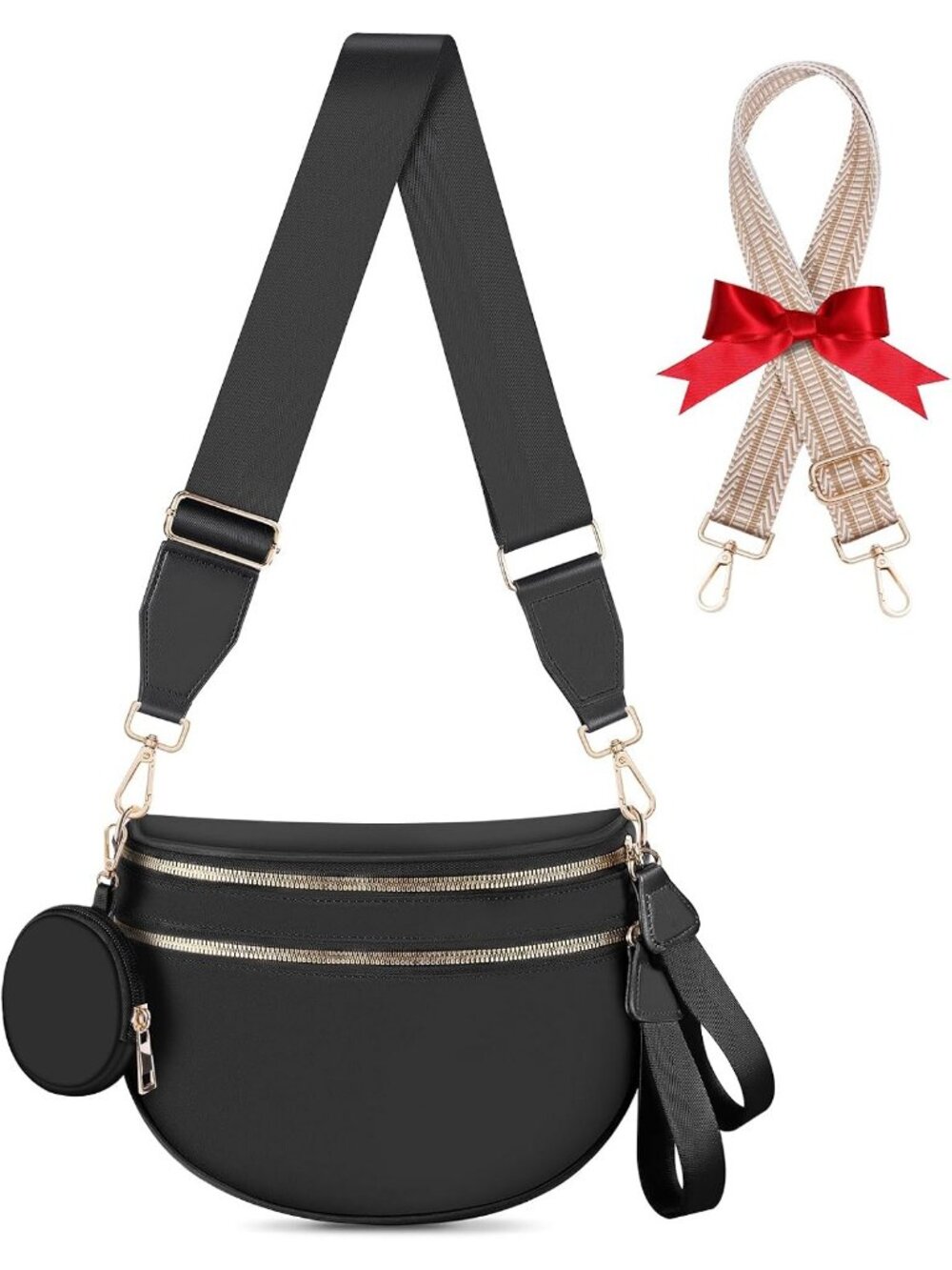Women's Black Checkered Crossbody Bum Bag Nylon Belt Purse Wallets Extra Strap